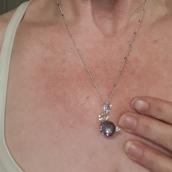 New Stunning Mystic Topaz Silver Rabbit Ears Pendant Necklace. - Picture 1 of 8
